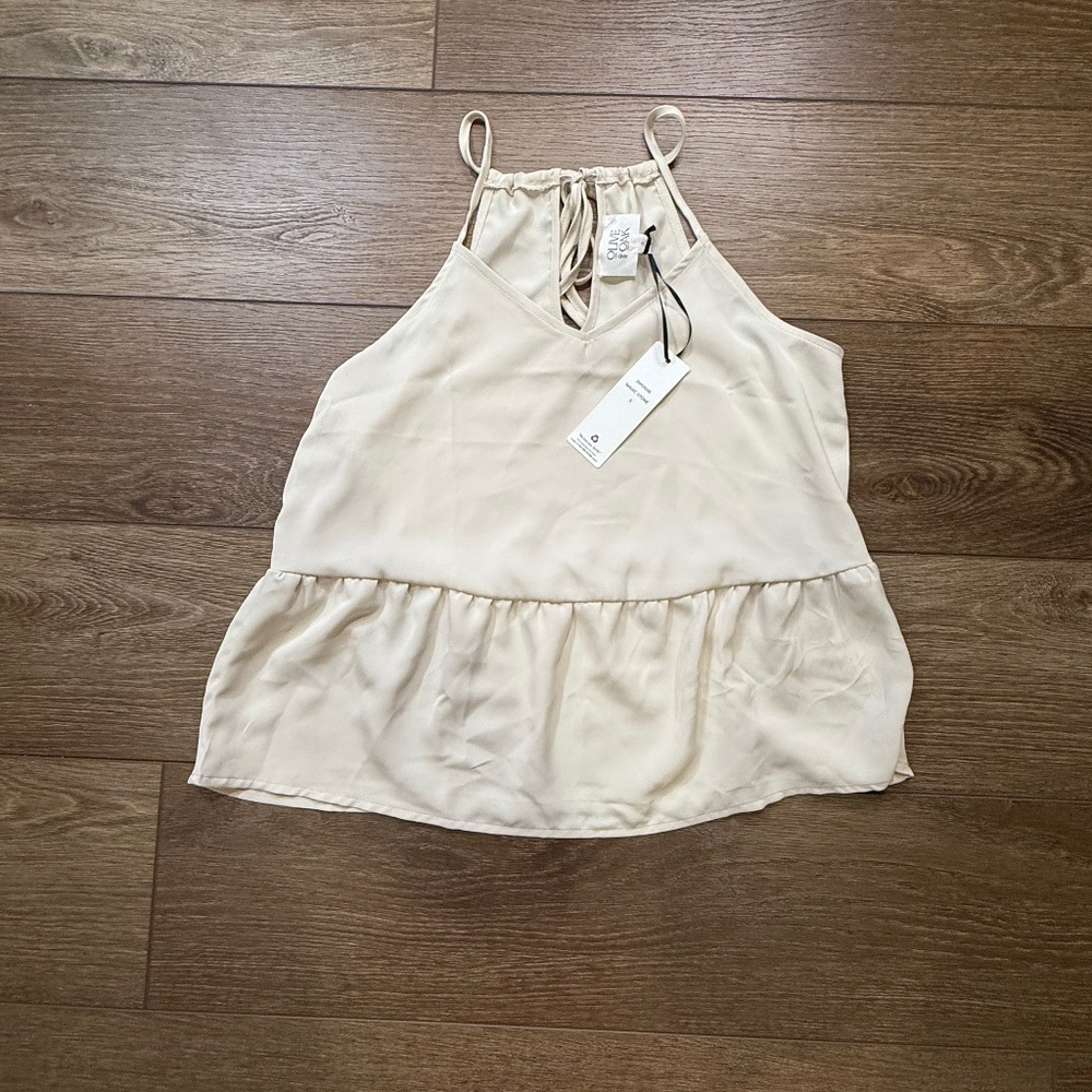 Olive + Oak Women's Cream Peplum Tank Size Small, NWT, Tie-Back, Blouse, Summer
